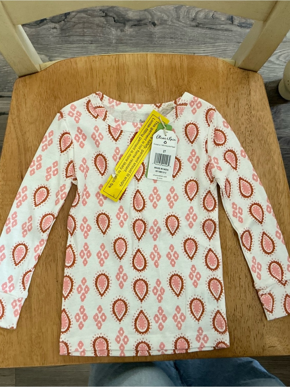 Girls' Long-Sleeve Paisley Print Tee - Pink/White